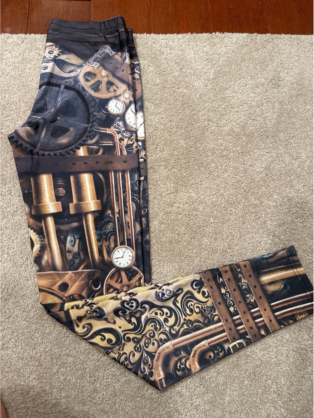 Steampunk Style Leggings with Gear and Clock Design